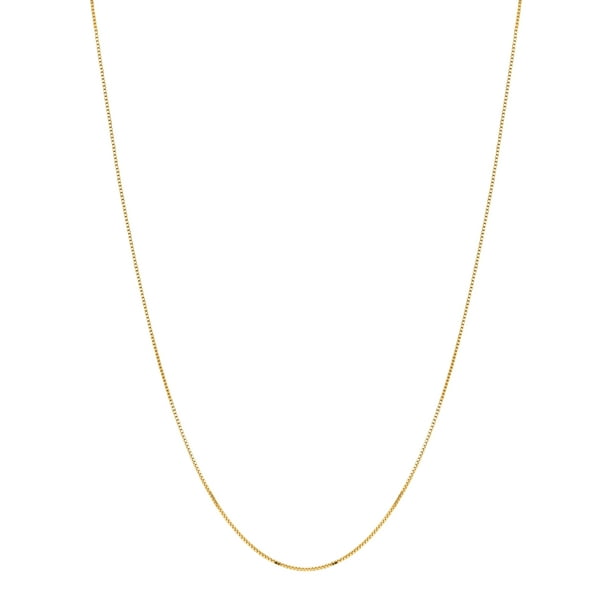 14K Yellow Gold 0.6mm Shiny Classic Box Chain Necklace with Lobster Clasp 16 Inches Long 